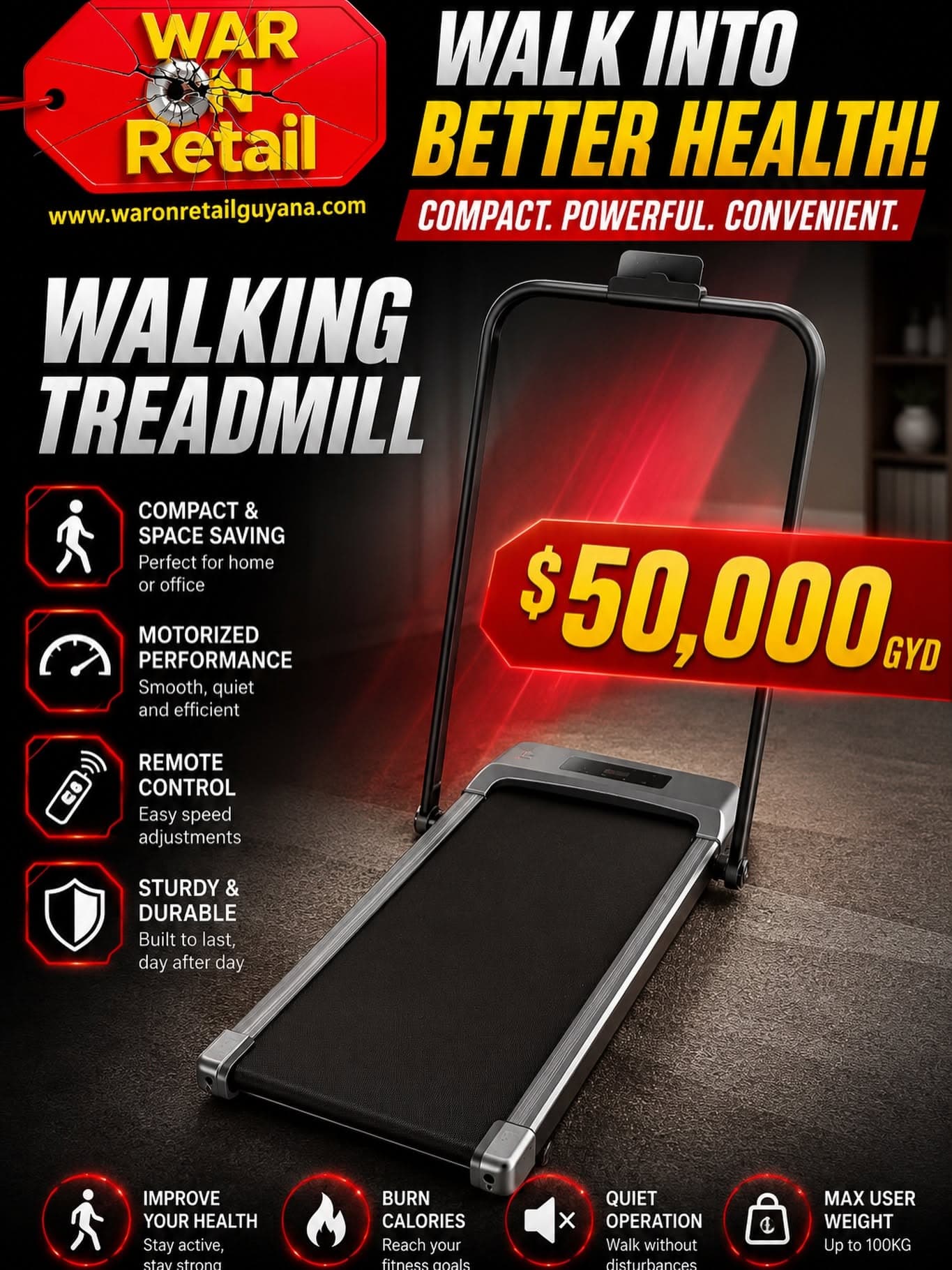 Walking Treadmill – Compact Foldable Home Treadmill — image 1