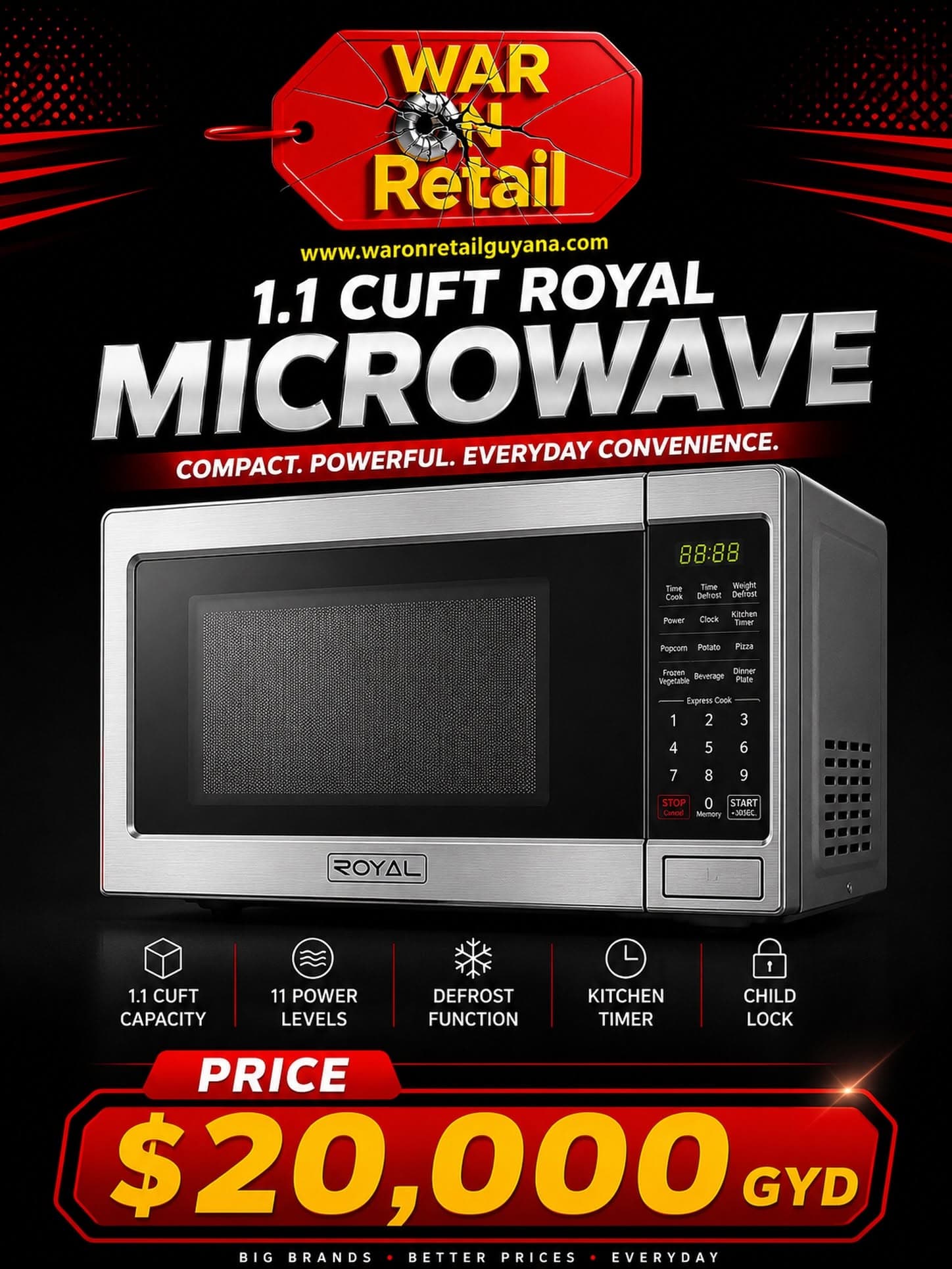 Royal 1.1 CuFt Microwave (stainless/silver)