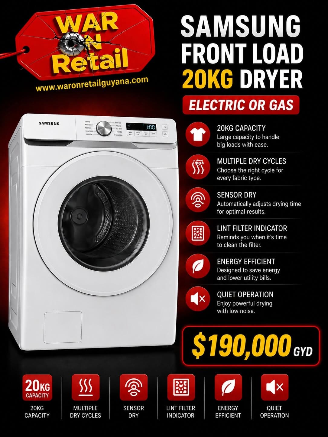 Samsung Front Load 20KG Dryer (Electric or Gas)