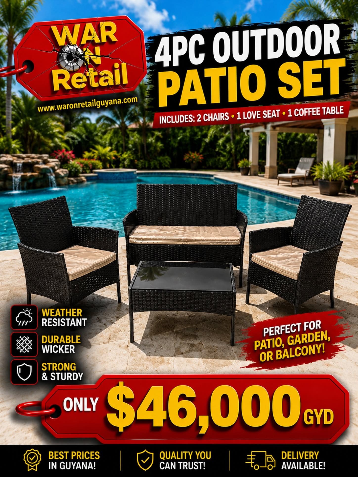 4PC Outdoor Patio Set – Wicker Chairs, Love Seat & Coffee Table — image 1