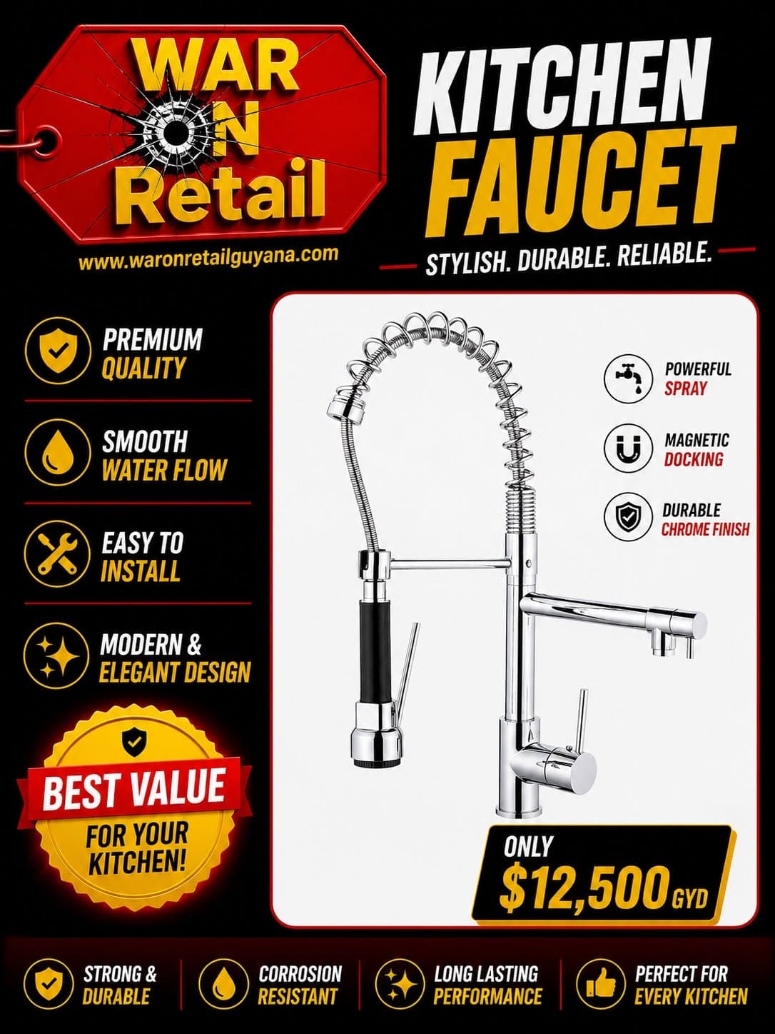 Kitchen Faucet – Chrome Pull-Down Spring Spray — image 1