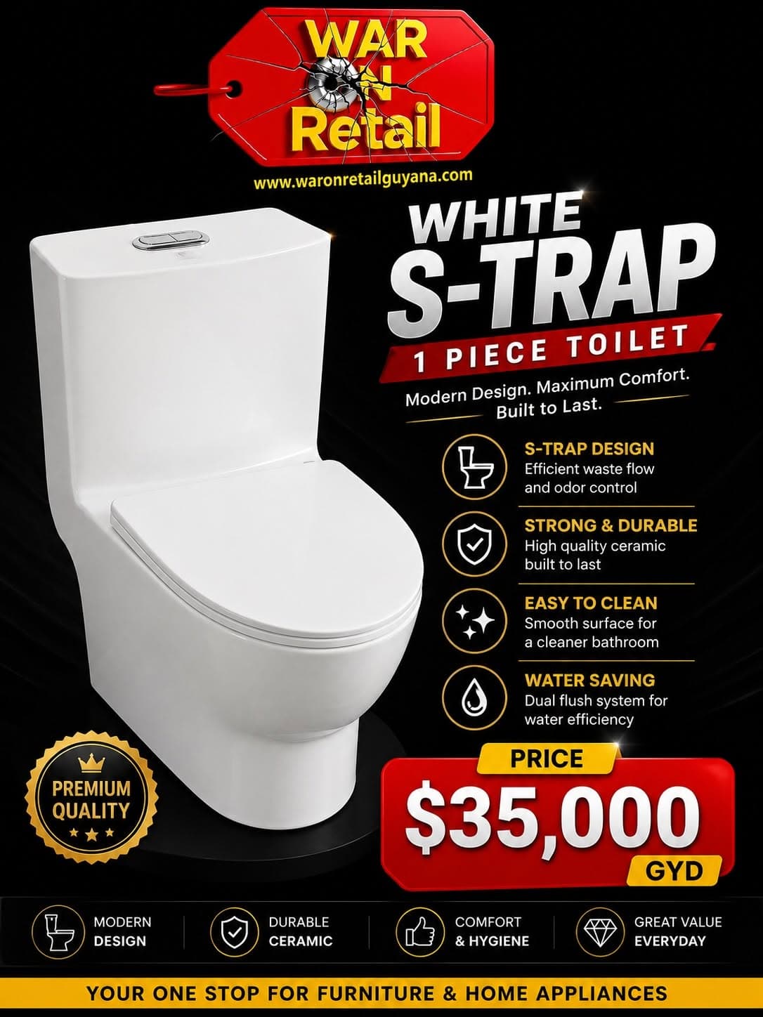 White S-Trap 1 Piece Toilet — image 1