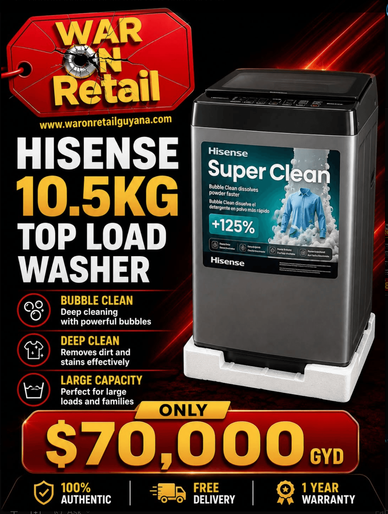 Hisense 10.5KG Top Load Washer — image 1