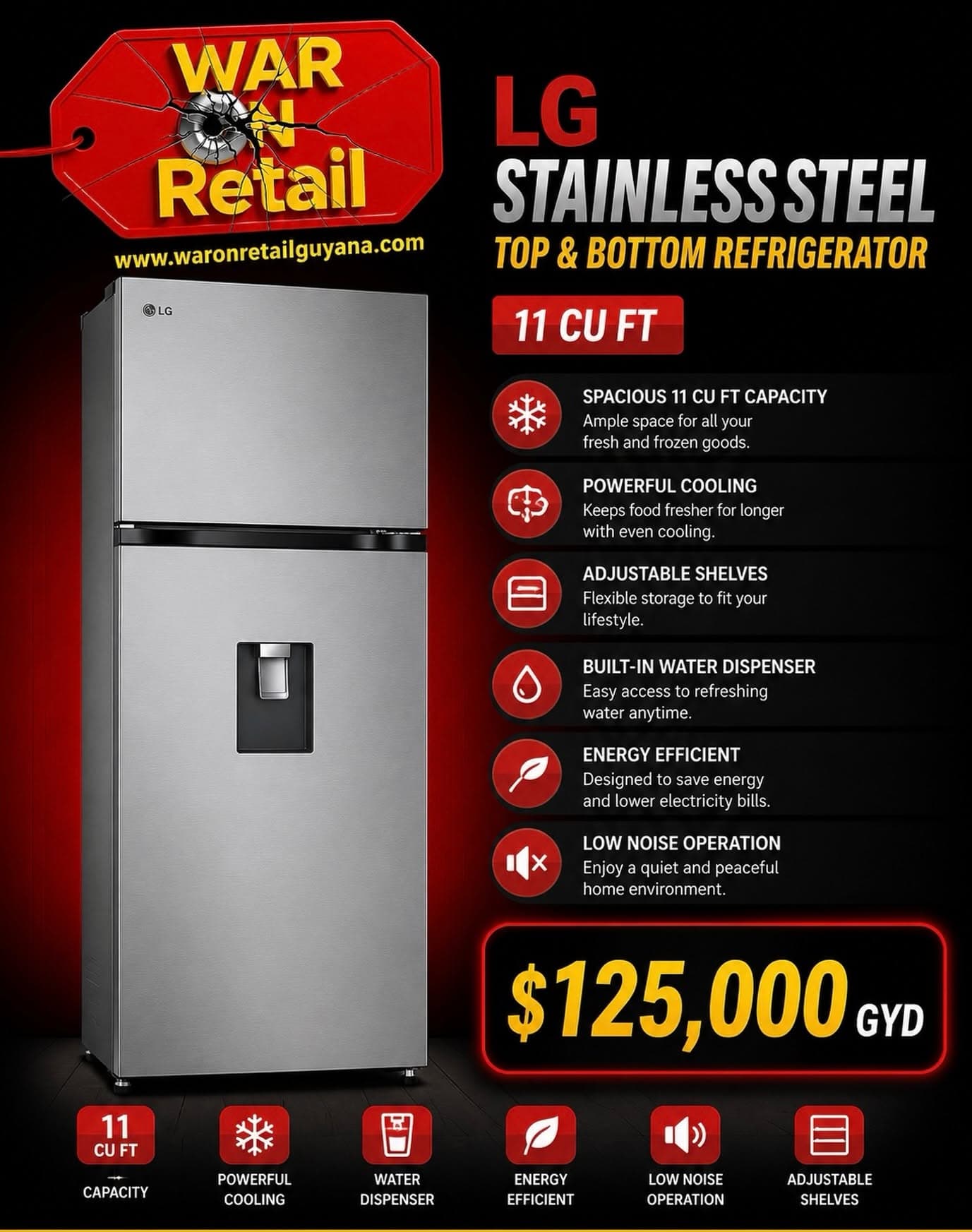 LG Stainless Steel Top & Bottom Refrigerator — 11 cu ft — image 1
