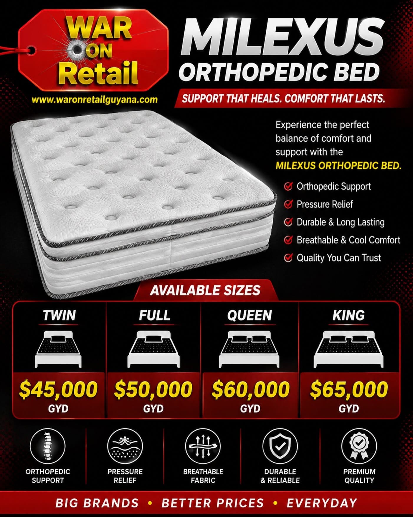 Milexus Orthopedic Bed Mattress – Twin, Full, Queen & King — image 1
