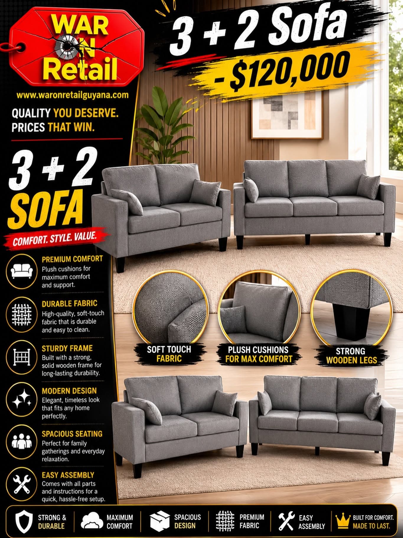 3 + 2 Sofa Set (3-seater + 2-seater)